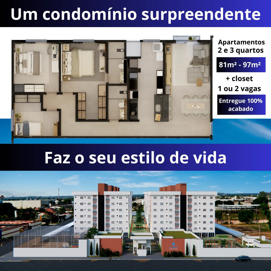 Apartamento na planta condomínio Lake Boulevard