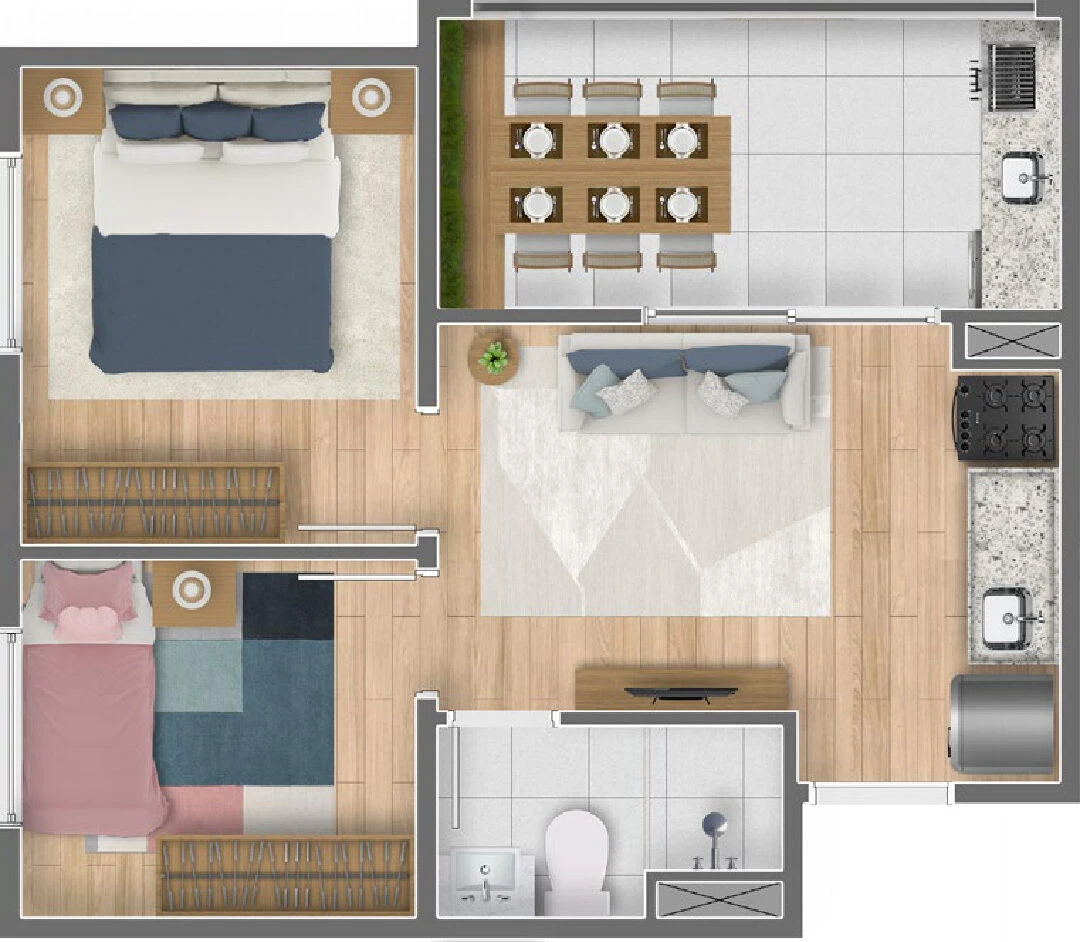 Apartamento em obras 2 dormitórios sem vagas de garagem 