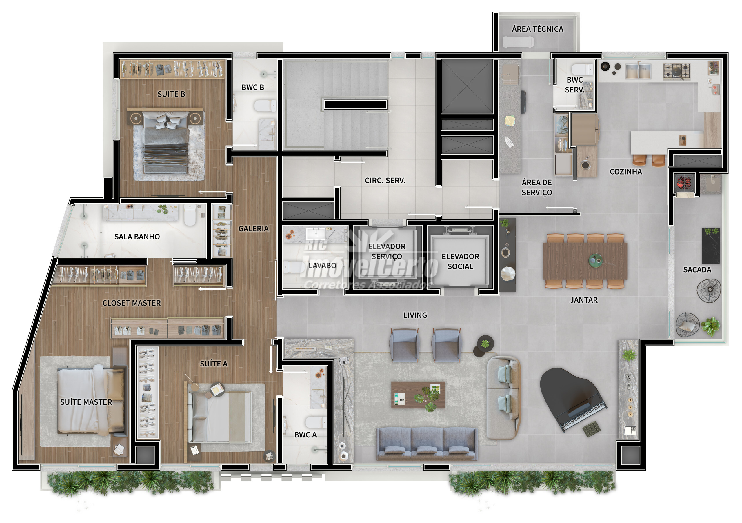 Apartamento com 3 Suítes, condomínio Clube no Água