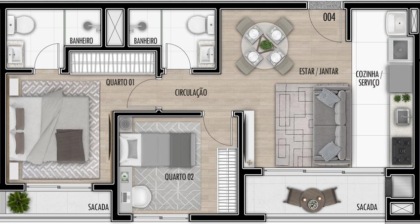 2 quartos com suíte I 54m² I Região Norte I Entrega em 2026