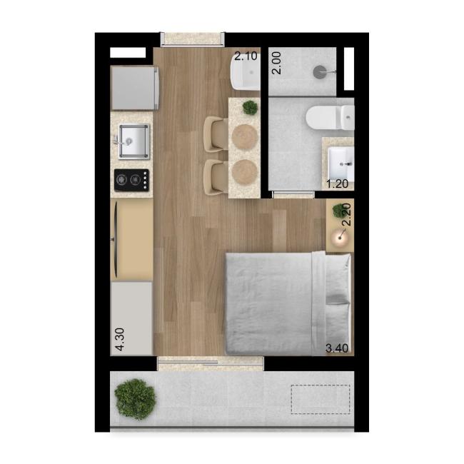 Studio com 1 dormitório à venda, 21 m² por R$ 205.407,80 - Santa Cândida - Curitiba/PR