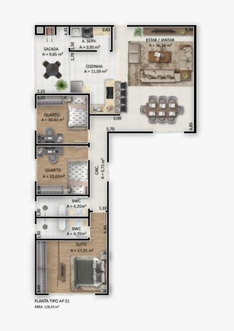 Apartamento com 3 dormitórios à venda, 127 m² por R$ 1.093.500,00 - Água Verde - Curitiba/PR