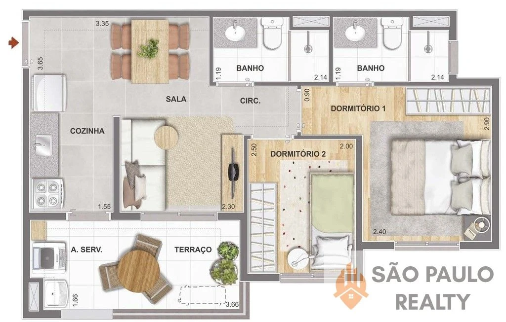 Apartamento 2 dormitórios 34m² a 45m² na Mooca com terraço e lazer completo próximo à estação e ao Mooca Plaza Shopping - Entrega: Junho de 2027