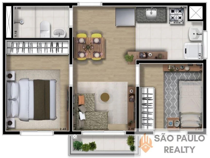 Apartamento 2 dormitórios 39-41 m² com terraço, vaga e lazer completo no condomínio inteligente Viva Smart Itaquera