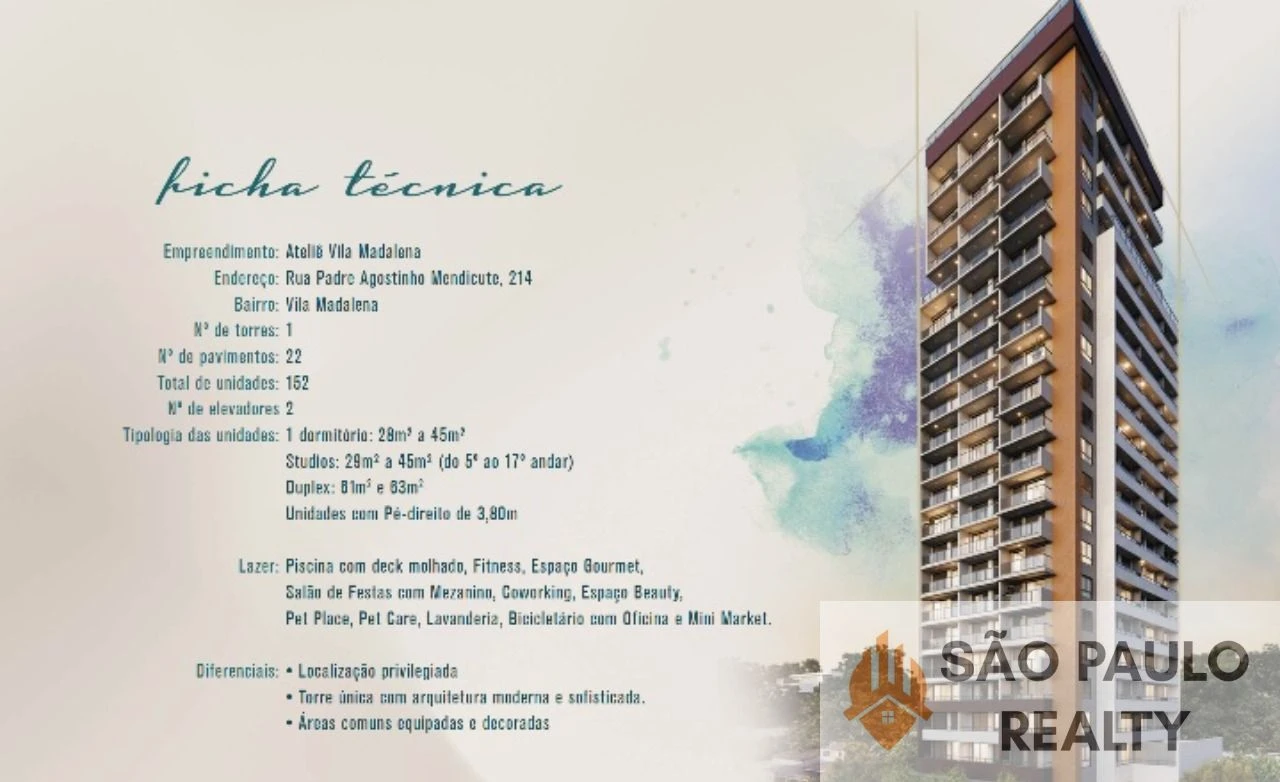 Studios, 1 Dormitório a Duplex - 28 a 63m² - Vila Madalena - lazer completo, pé-direito alto e localização privilegiada - POUCAS UNIDADES DISPONÍVEIS!