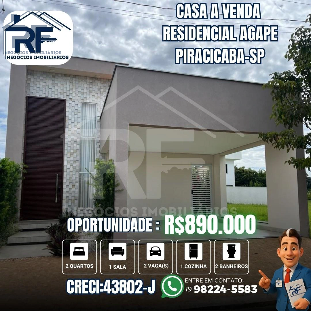 Casa em Condomínio para Venda em Piracicaba, Água das Pedras, 2 dormitórios, 1 suíte, 2 banheiros, 4 vagas