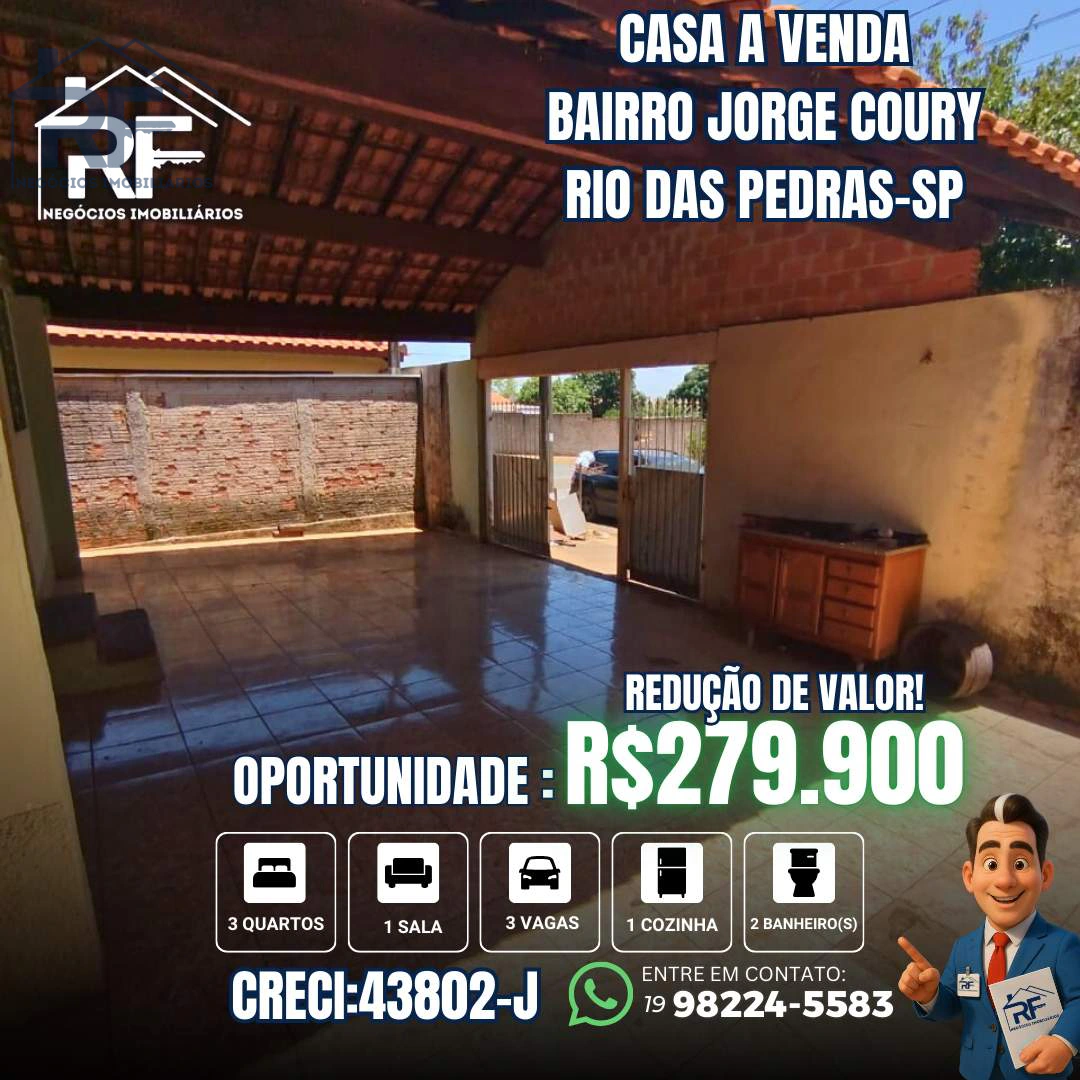 Casa para Venda em Rio das Pedras, Residencial Doutor Jorge Coury, 3 dormitórios, 1 suíte, 1 banheiro, 2 vagas