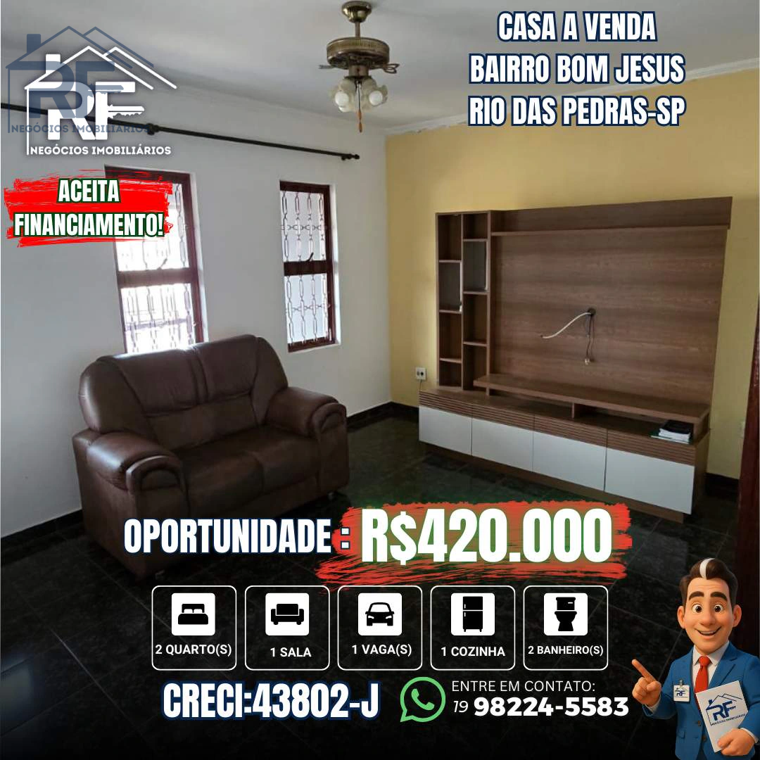 Casa para Venda em Rio das Pedras, Centro, 2 dormitórios, 1 suíte, 2 banheiros, 2 vagas