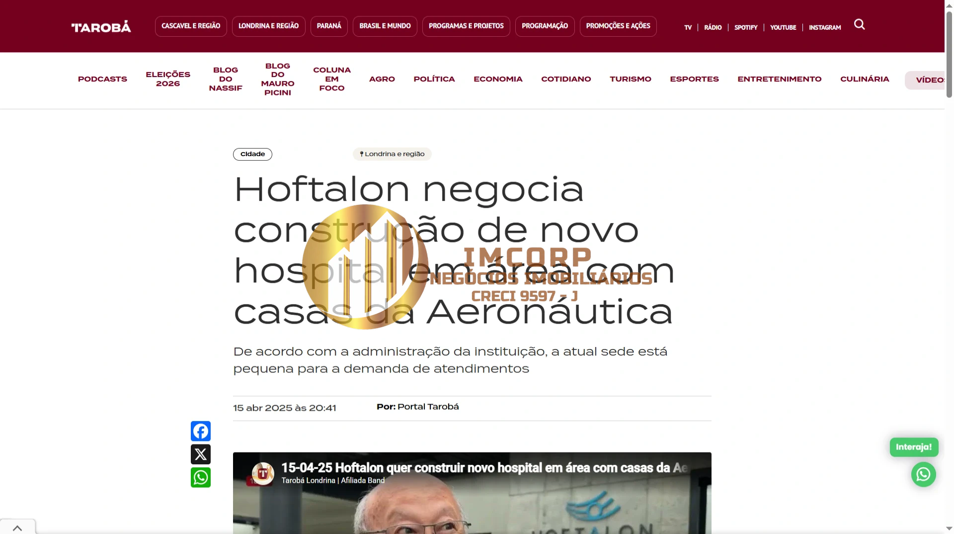 Terreno 486 m² próximo ao aeroporto em frente ao Hoftalon