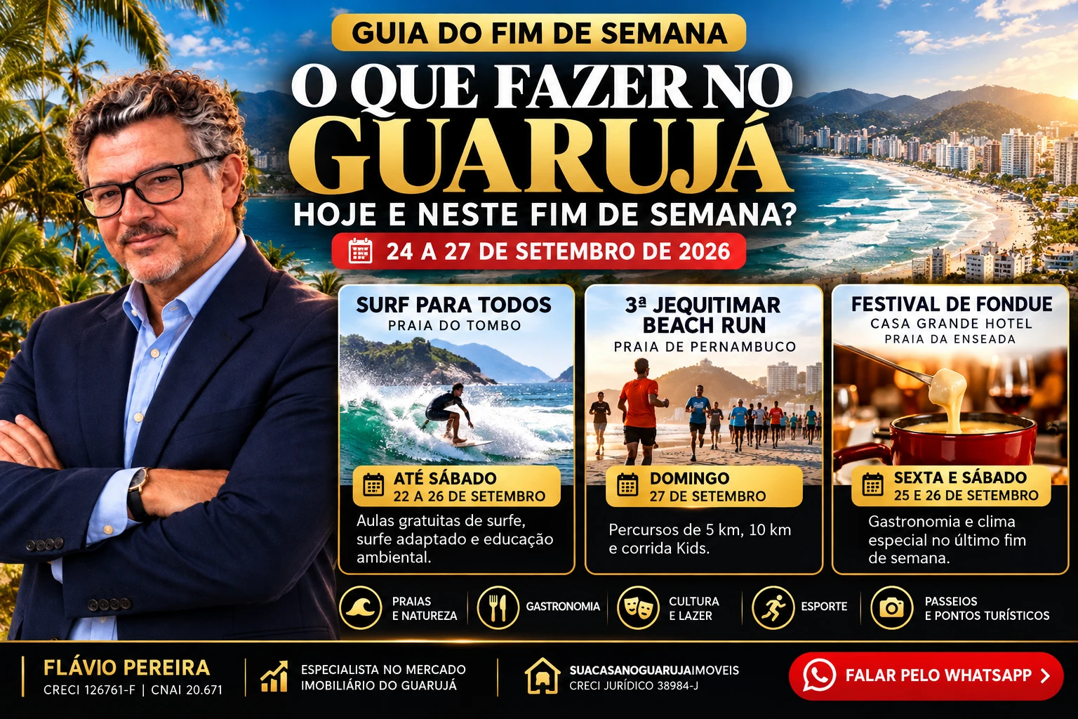 O que fazer no Guarujá hoje e neste fim de semana? Veja a programação de 24 a 27 de setembro de 2026