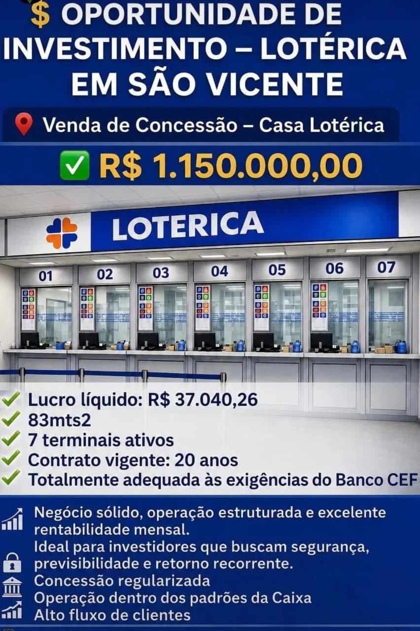 LOTÉRICA A VENDA EM SÃO VICENTE