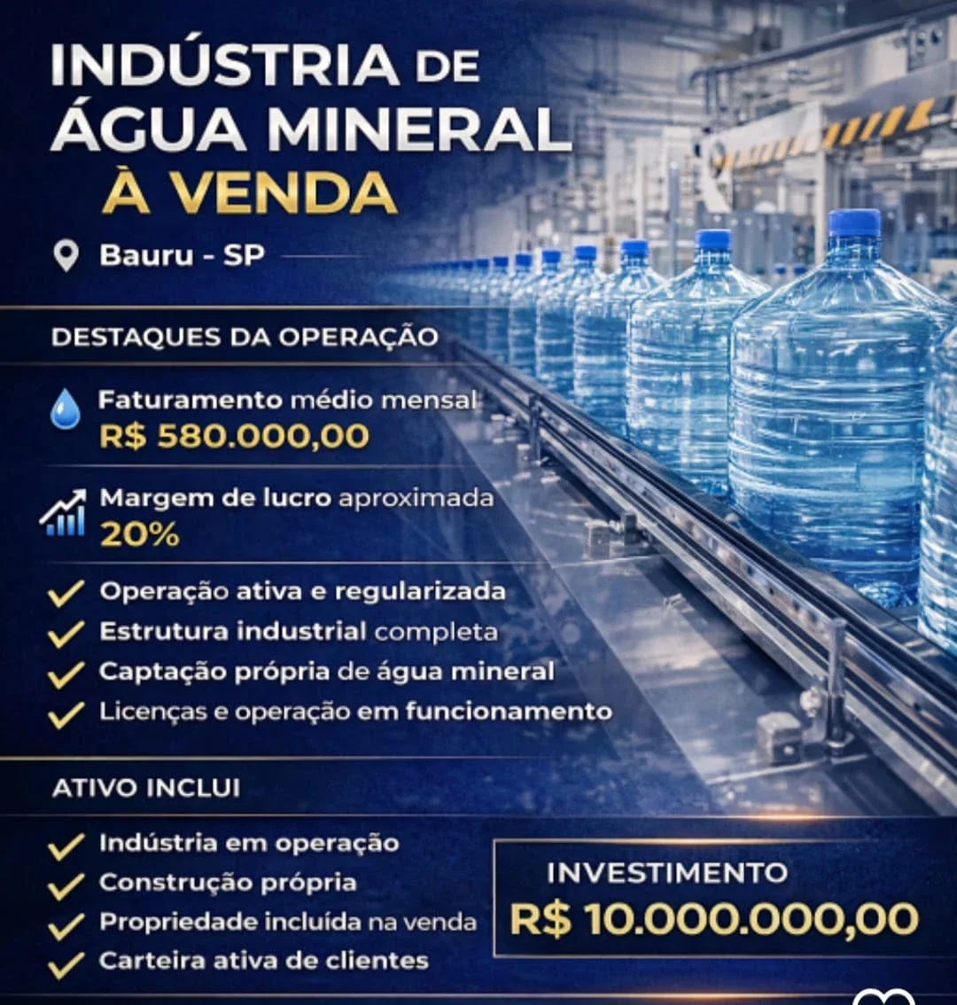 INDÚSTRIA DE ÁGUA MINERAL À VENDA