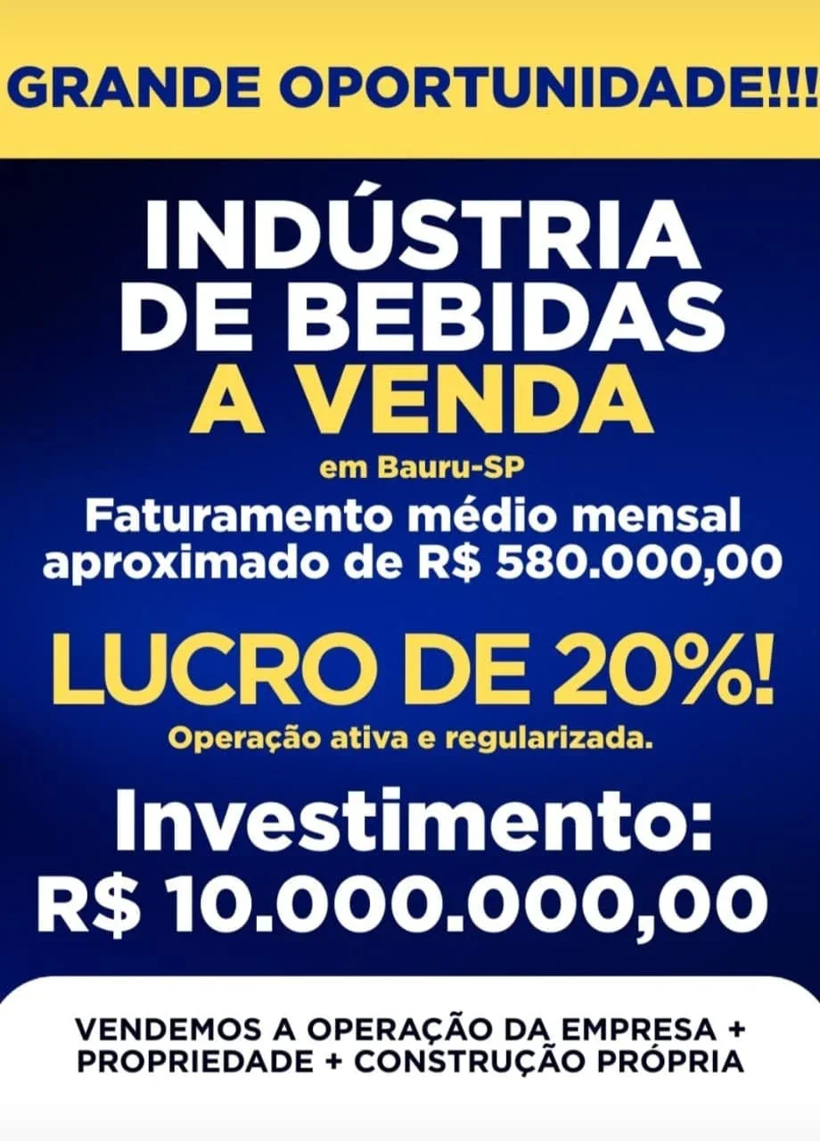 INDÚSTRIA DE BEBIDAS À VENDA