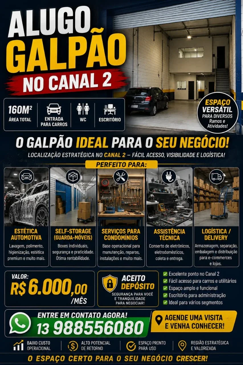 ALUGA-SE GALPÃO NO CANAL 2
