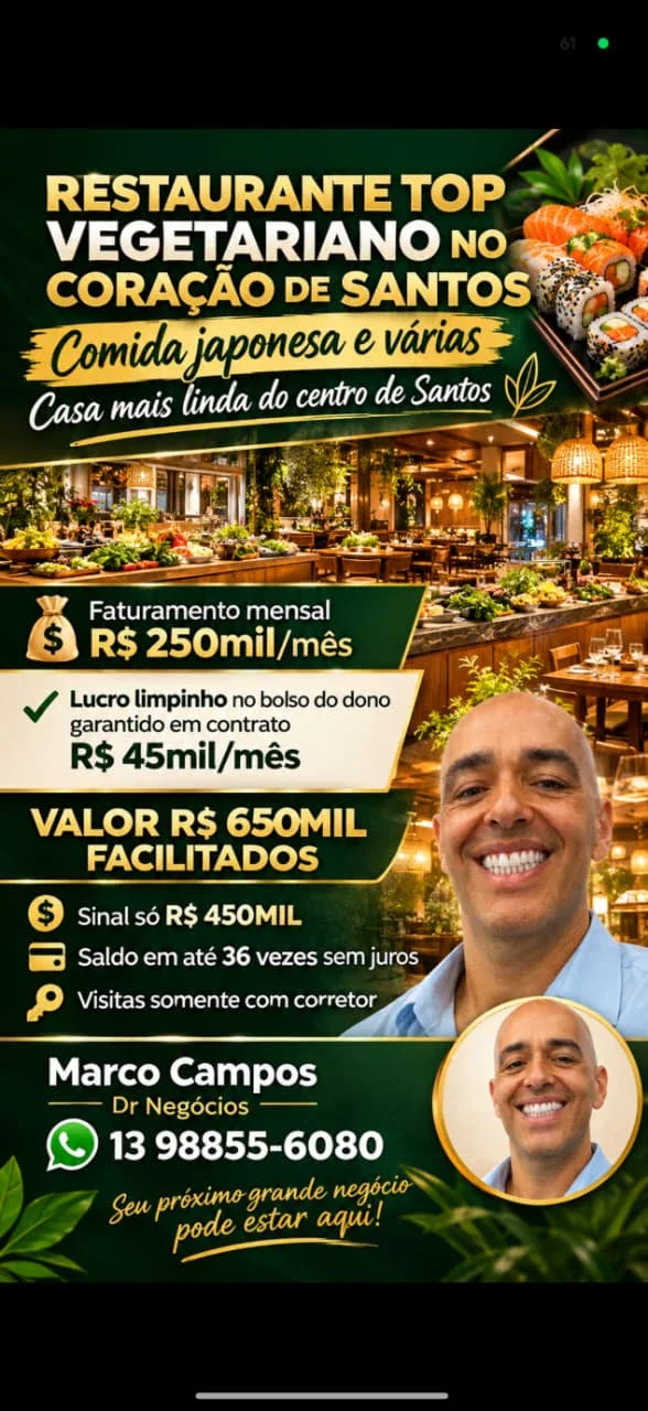 RESTAURANTE VEGETARIANO À VENDA 