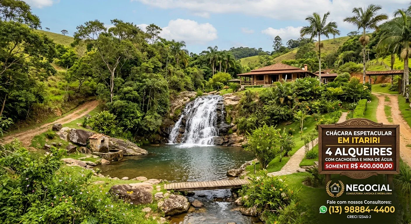 Chácara com  Cachoeira e Mina d´agua em Itariri á venda 