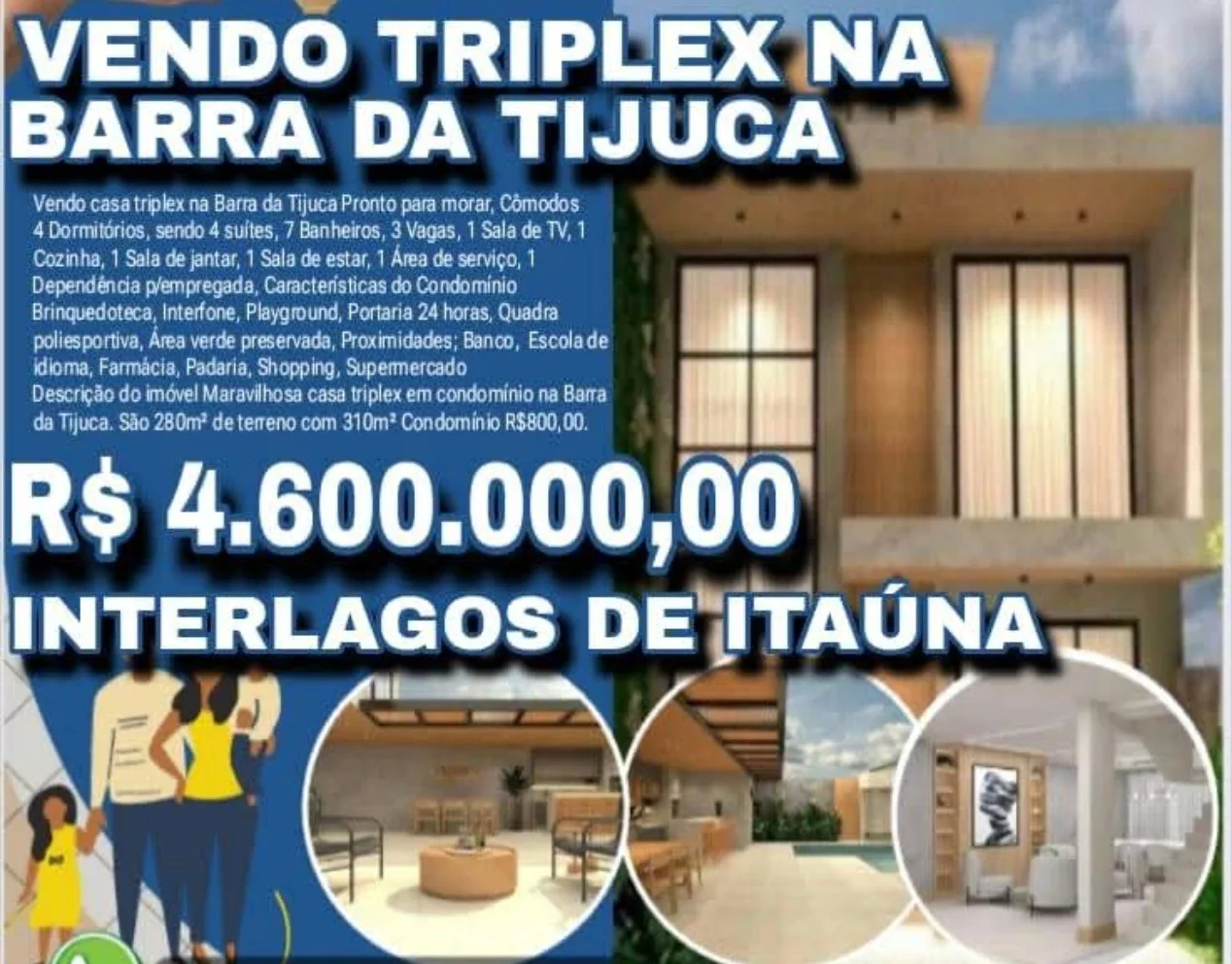À VENDA CASA TRIPLEX NA BARRA DA TIJUCA