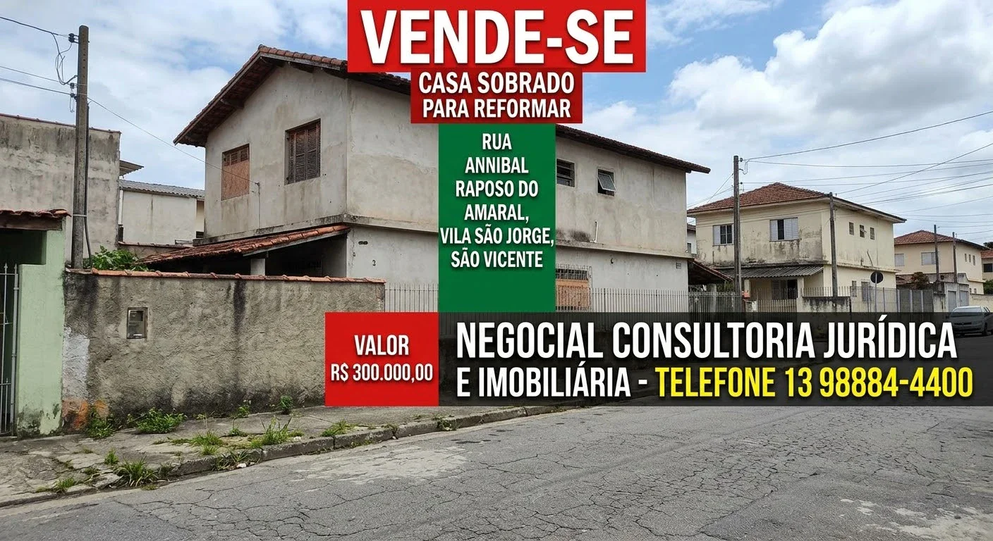 Sobrado para reformar à venda na Vila São Jorge- São Vicente