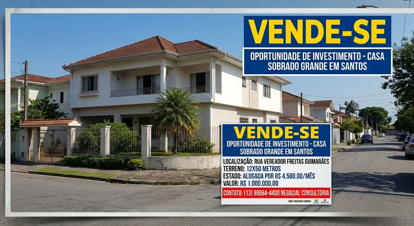 Oportunidade de investimento- Sobrado amplo à venda em Santos 