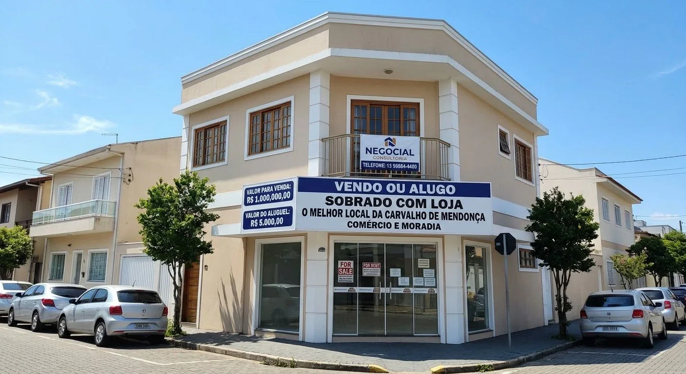 Oportunidade Sobrado com Loja para venda ou locação- Carvalho de Mendonça -Santos