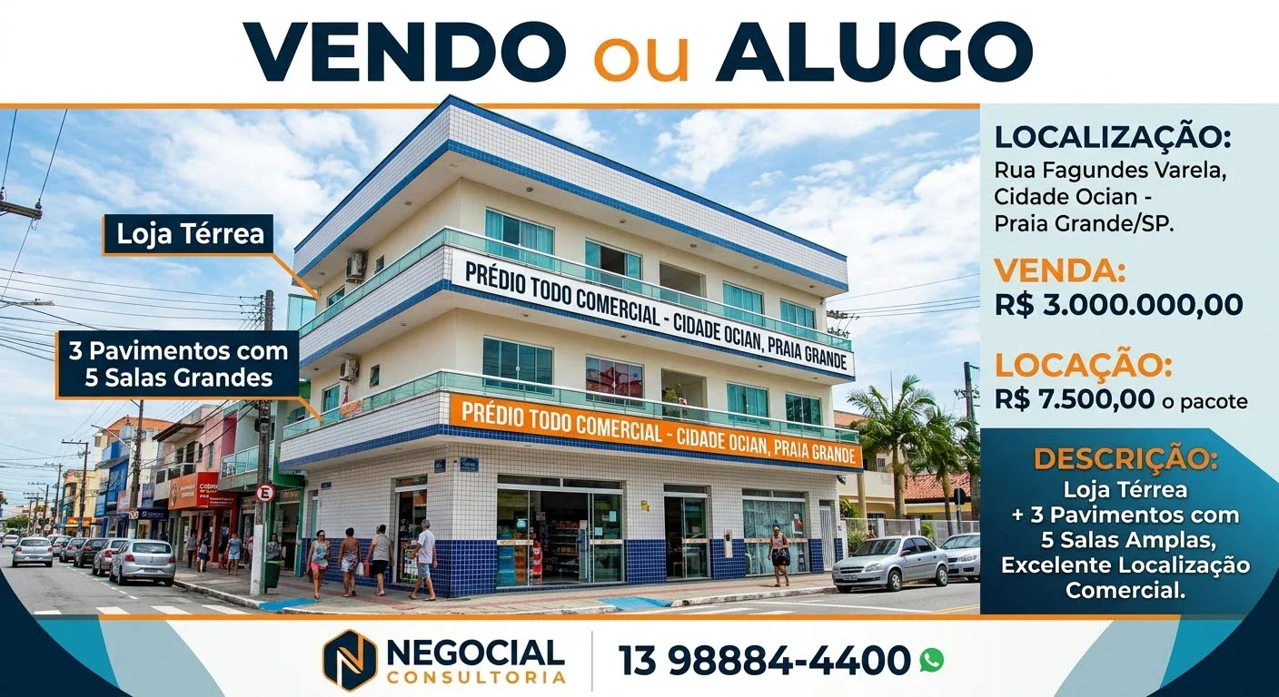 Oportunidade Excelente! Prédio Comercial com Loja -Ocian Praia Grande