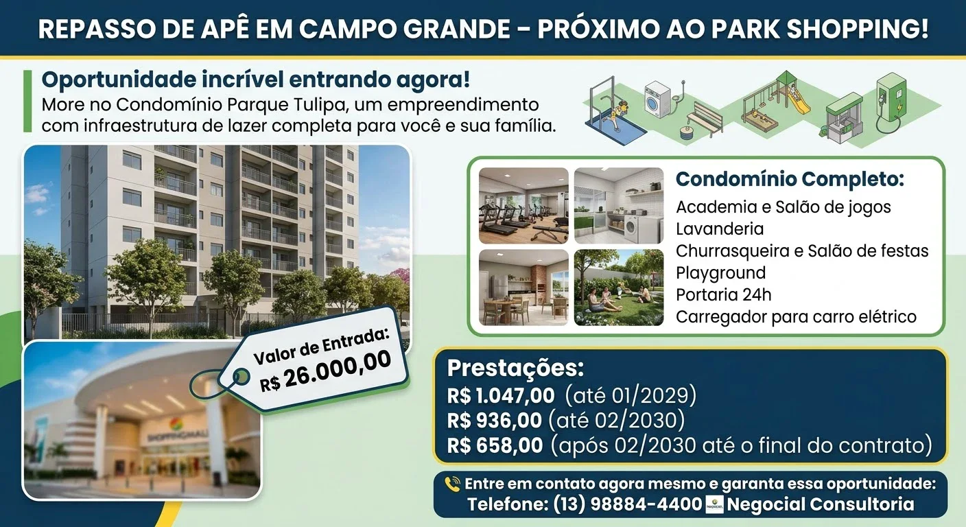 Oportunidade! Repasso de Apartamento em Campo Grande