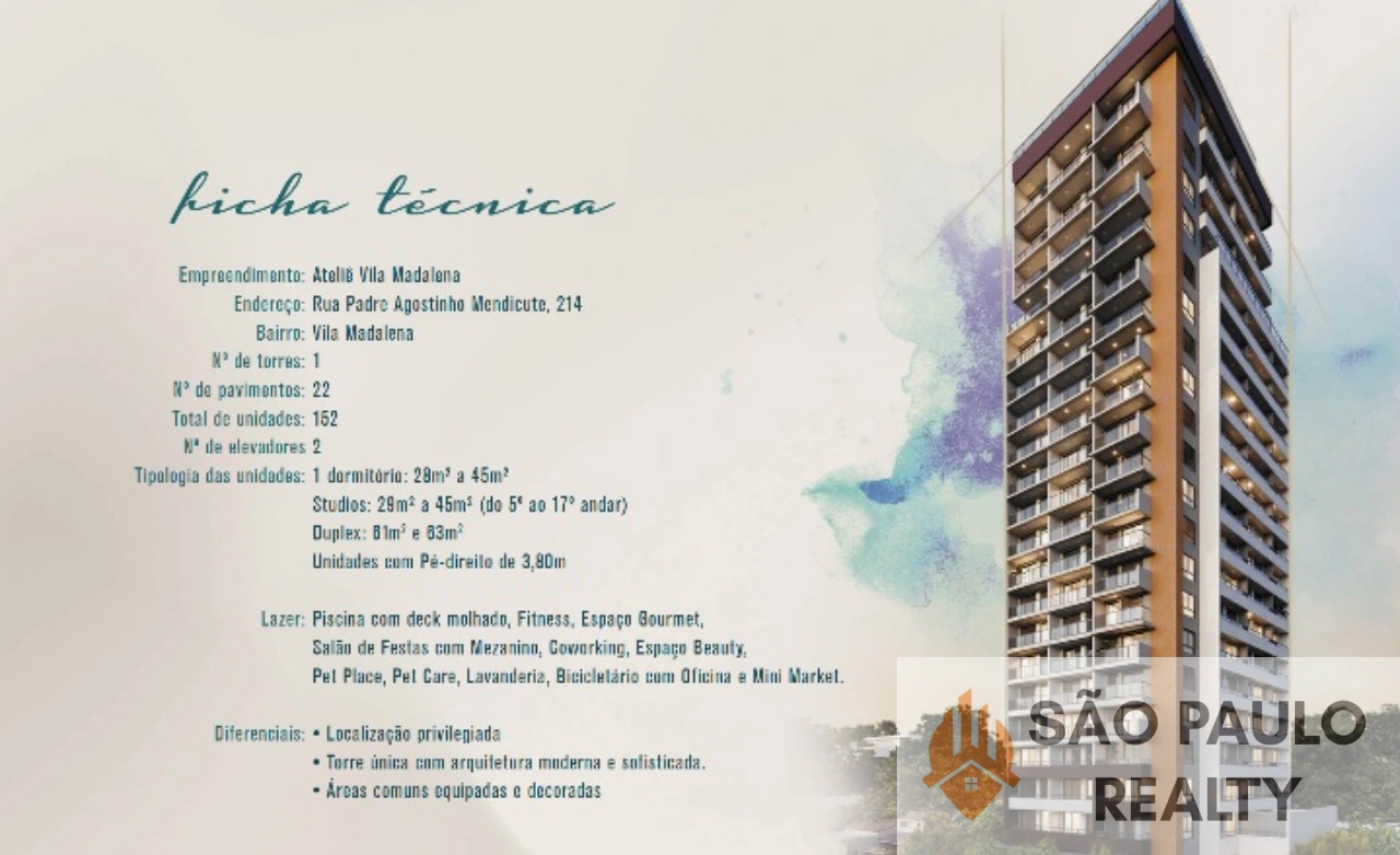 Studios, 1 Dormitório a Duplex - 28 a 63m² - Vila Madalena - lazer completo, pé-direito alto e localização privilegiada - POUCAS UNIDADES DISPONÍVEIS!