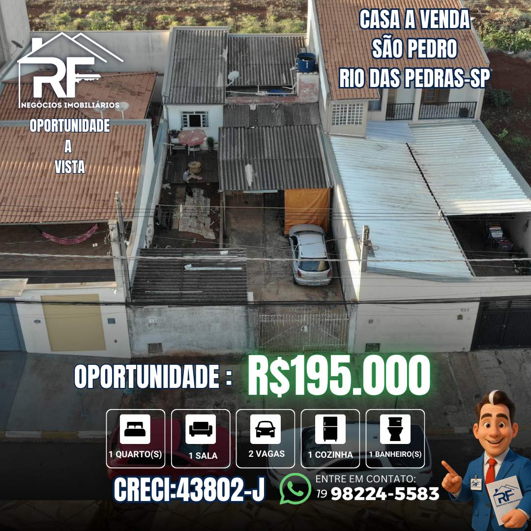 Casa para Venda em Rio das Pedras, RESIDENCIAL SÃO PEDRO, 1 dormitório, 1 banheiro, 3 vagas