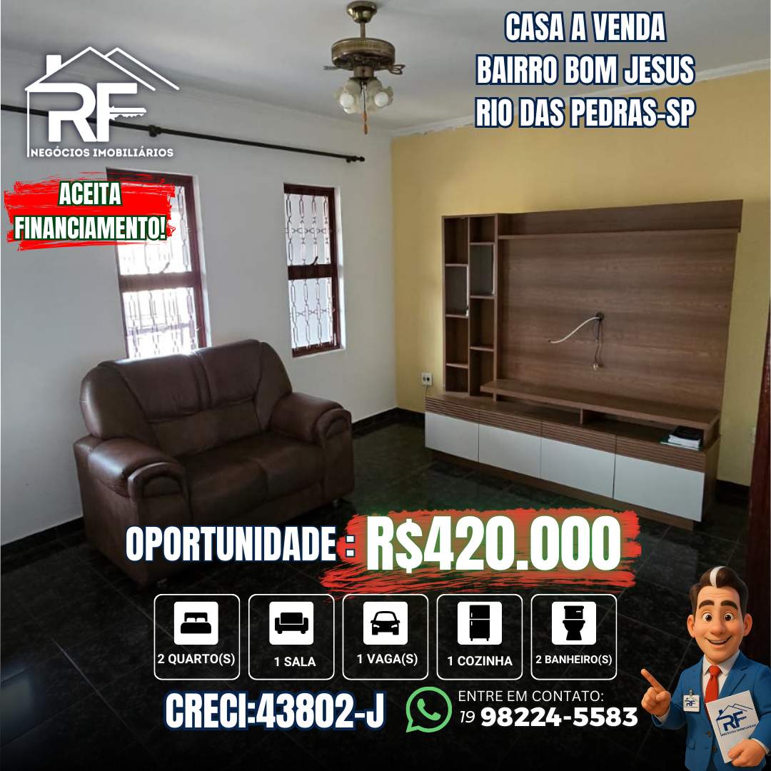 Casa para Venda em Rio das Pedras, Centro, 2 dormitórios, 1 suíte, 2 banheiros, 2 vagas - Foto 1